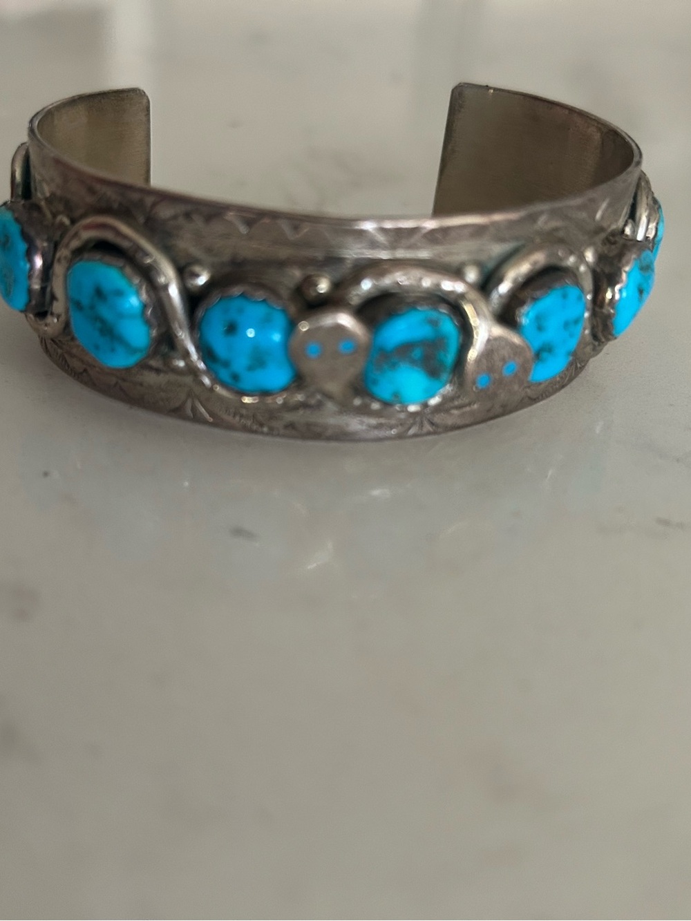 Effie C. Zuni Sterling Silver Turquoise Snake Cuff Bracelet - Picture 5 of 7